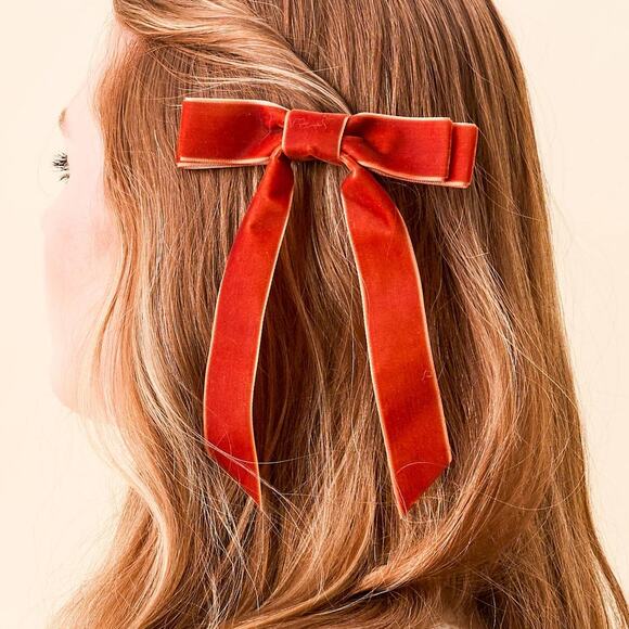 Velvet Hair Bow Clip Brown - Picture 1 of 3